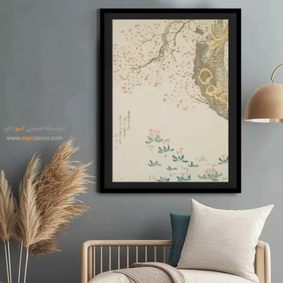 تابلو بوم برای شب یلدا - قاصدک و شبدر زیر درخت گیلاس – تابلو نقاشی هوکوسای - اسپو دکور