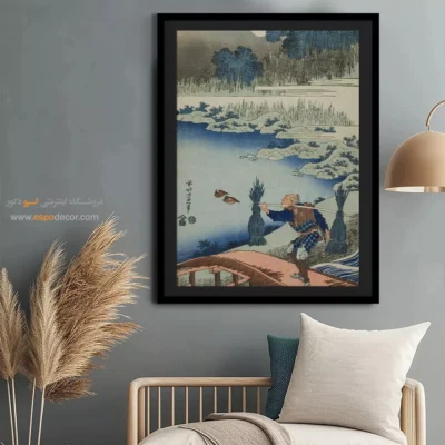 تابلو بوم مدرن - دهقانی در حال عبور از یک پل – تابلو نقاشی هوکوسای - اسپو دکور