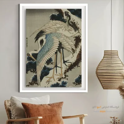 تابلو بوم مینیمال - کاج پوشیده از برف – تابلو نقاشی هوکوسای - اسپو دکور