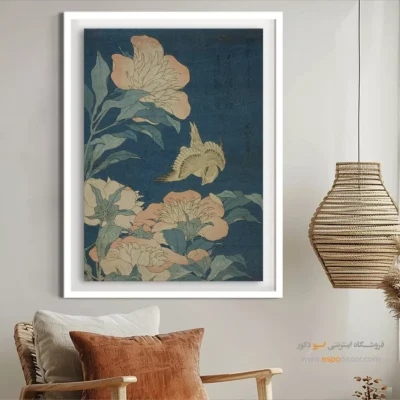 چاپ دیجیتال روی بوم - قناری و گل – تابلو نقاشی هوکوسای - اسپو دکور