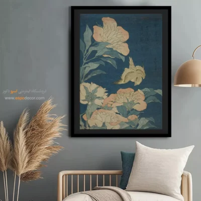 چاپ دیجیتال روی بوم - قناری و گل – تابلو نقاشی هوکوسای - اسپو دکور