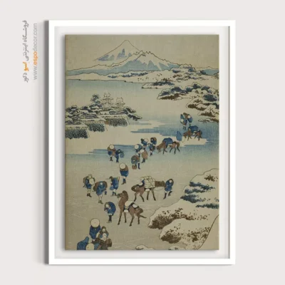 تابلو هنری با کیفیت گالری - عبور از دریاچه یخ زده – تابلو نقاشی هوکوسای - اسپو دکور