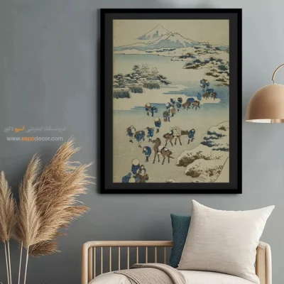 تابلو هنری با کیفیت گالری - عبور از دریاچه یخ زده – تابلو نقاشی هوکوسای - اسپو دکور