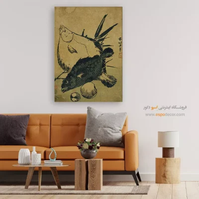 تابلو برای سالگرد ازدواج - ماهی پهن، عقرب ماهی و صدف – تابلو نقاشی هوکوسای - اسپو دکور