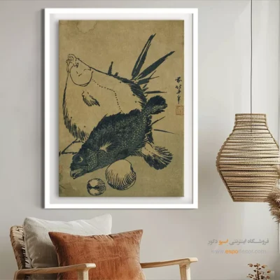 تابلو برای سالگرد ازدواج - ماهی پهن، عقرب ماهی و صدف – تابلو نقاشی هوکوسای - اسپو دکور