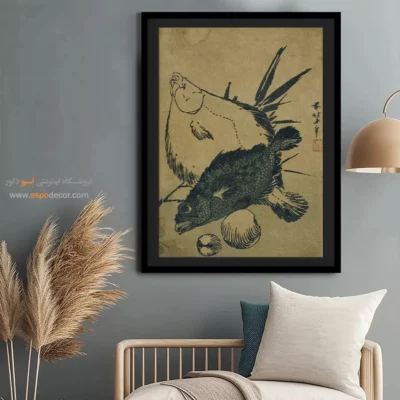 تابلو برای سالگرد ازدواج - ماهی پهن، عقرب ماهی و صدف – تابلو نقاشی هوکوسای - اسپو دکور