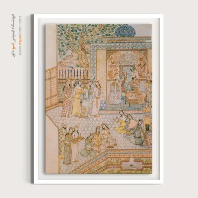 تابلو اتاق پذیرایی ایرانی - صحنه شادی در بارگاه خسرو پرویز – تابلو نقاشی های حسین بهزاد - اسپو دکور