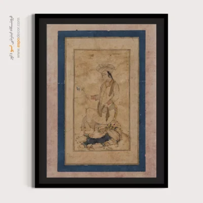 تابلو ایرانی کلاسیک - مرد جوان دسته ای نرگس در دست دارد – تابلو نقاشی ایرانی - اسپو دکور