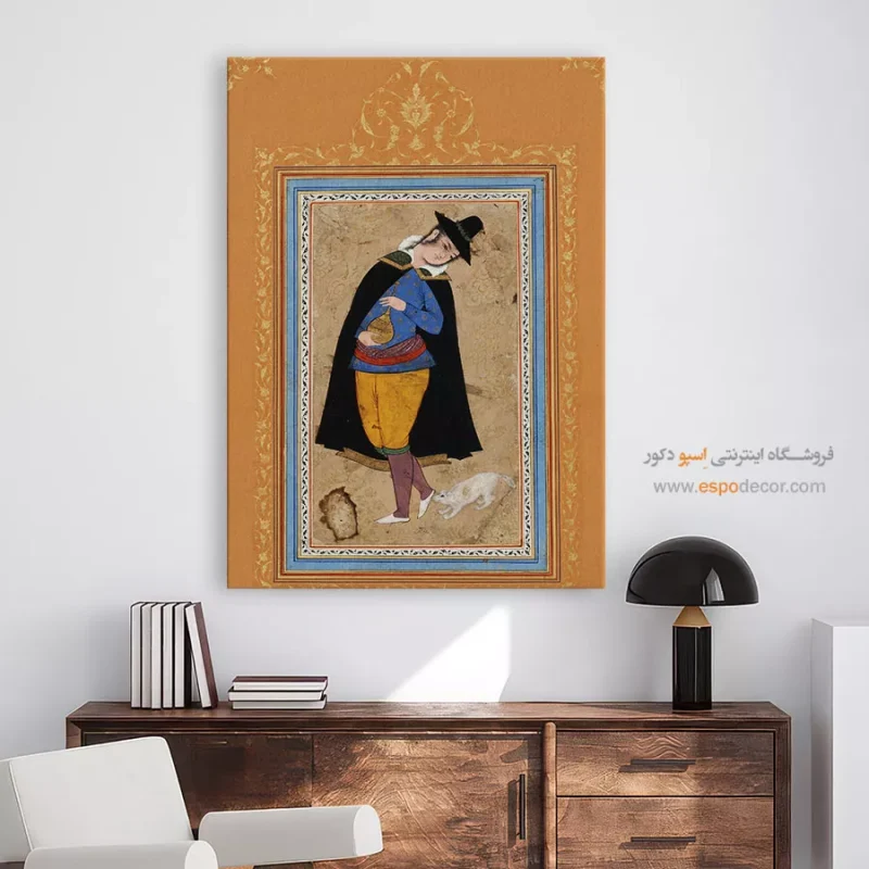 مرد جوانی با لباس اروپایی - تابلو نقاشی ایرانی - Image 3