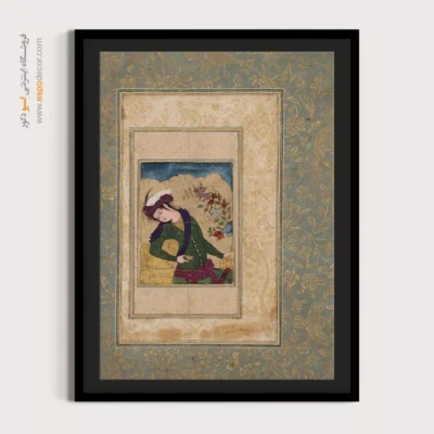 تابلو طرح قدیمی ایرانی - مرد جوان سبز پوش – تابلو نقاشی ایرانی - اسپو دکور