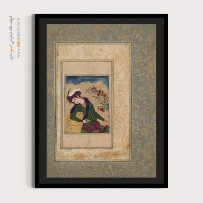تابلو طرح قدیمی ایرانی - مرد جوان سبز پوش – تابلو نقاشی ایرانی - اسپو دکور