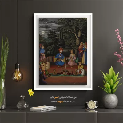 تابلو سنتی - بازدید پادشاه ترکتازها از باغ جادویی – تابلو نقاشی ایرانی - اسپو دکور
