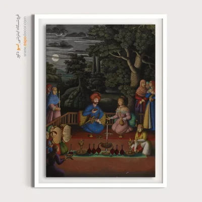 تابلو سنتی - بازدید پادشاه ترکتازها از باغ جادویی – تابلو نقاشی ایرانی - اسپو دکور