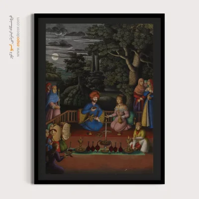 تابلو سنتی - بازدید پادشاه ترکتازها از باغ جادویی – تابلو نقاشی ایرانی - اسپو دکور