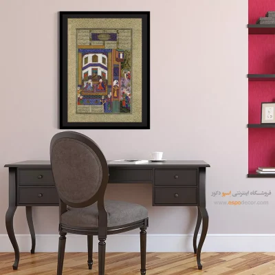 تابلو مینیاتور کلاسیک ایرانی - محراب خشم خود را بر سیندخت خالی می کند – تابلو نقاشی ایرانی - اسپو دکور