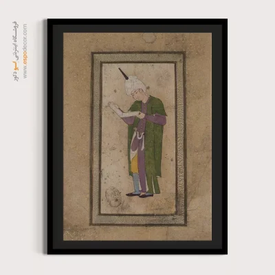 تابلو نقاشی ایرانی سنتی - مرد جوان در حال خواندن کتاب – تابلو نقاشی ایرانی - اسپو دکور