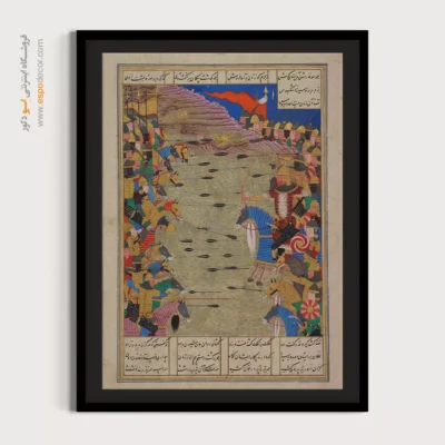 تابلو نقاشی کلاسیک - رستم به اشکبوس تیراندازی می کند – تابلو نقاشی ایرانی - اسپو دکور