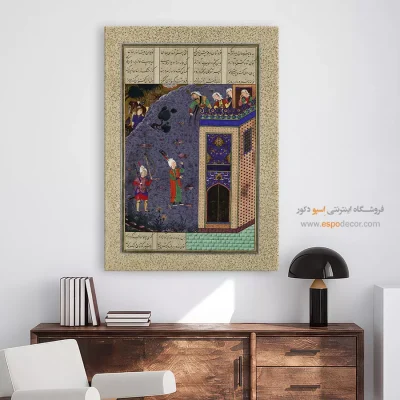 تابلو نقاشی سنتی ایرانی برای هدیه - رودابه از تار موهای خود نردبانی می سازد – تابلو نقاشی ایرانی - اسپو دکور