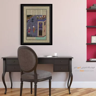 تابلو نقاشی سنتی ایرانی برای هدیه - رودابه از تار موهای خود نردبانی می سازد – تابلو نقاشی ایرانی - اسپو دکور