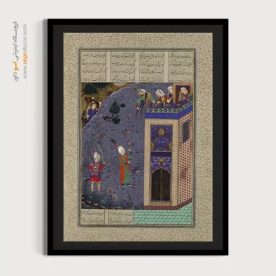 تابلو نقاشی سنتی ایرانی برای هدیه - رودابه از تار موهای خود نردبانی می سازد – تابلو نقاشی ایرانی - اسپو دکور