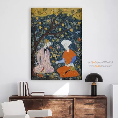 تابلو مینیاتور ایرانی دست‌ساز - خسرو و شیرین – تابلو نقاشی ایرانی - اسپو دکور