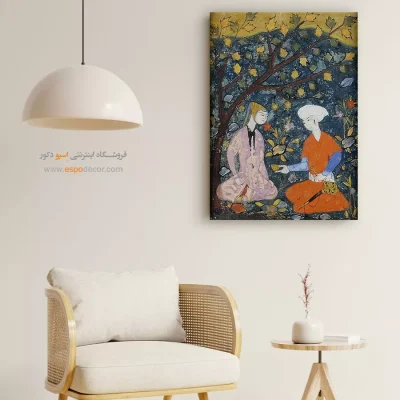 تابلو مینیاتور ایرانی دست‌ساز - خسرو و شیرین – تابلو نقاشی ایرانی - اسپو دکور