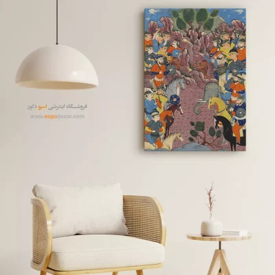 تابلو مینیاتور طرح ایرانی - رویارویی سپاهیان گشتاسپ و ارجاسپ در بلخ – تابلو نقاشی ایرانی - اسپو دکور