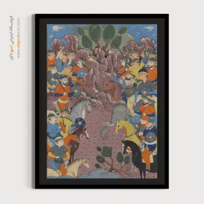 تابلو مینیاتور طرح ایرانی - رویارویی سپاهیان گشتاسپ و ارجاسپ در بلخ – تابلو نقاشی ایرانی - اسپو دکور