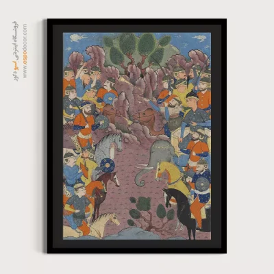 تابلو مینیاتور طرح ایرانی - رویارویی سپاهیان گشتاسپ و ارجاسپ در بلخ – تابلو نقاشی ایرانی - اسپو دکور