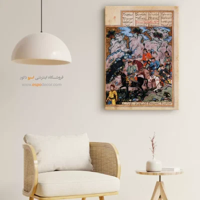 تابلو مینیاتور زیبا - اسفندیار و سپاهش در غروب آفتاب – تابلو نقاشی ایرانی - اسپو دکور
