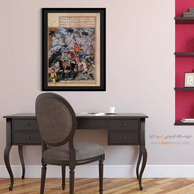 تابلو مینیاتور زیبا - اسفندیار و سپاهش در غروب آفتاب – تابلو نقاشی ایرانی - اسپو دکور