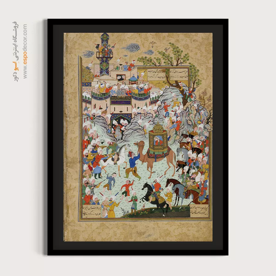 تابلو نگارگری ایرانی با رنگهای زنده - یوسف و زلیخا – تابلو نقاشی ایرانی - اسپو دکور