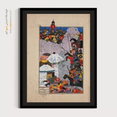 تابلو مینیاتوری - ایرانیان به کوه هموان پناه می برند – تابلو نقاشی ایرانی - اسپو دکور