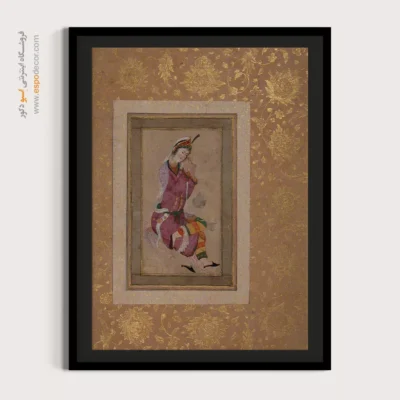 تابلو نقاشی طرح مینیاتور - بانو در حال بافتن گیسوانش – تابلو نقاشی ایرانی - اسپو دکور