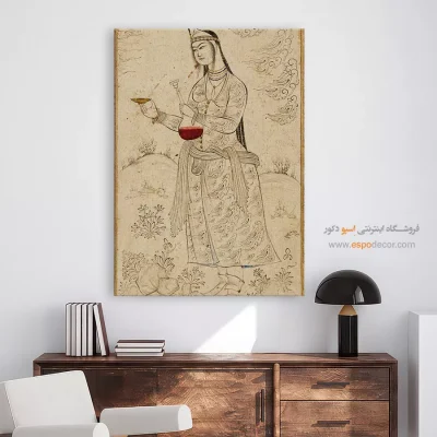 تابلو نقاشی دیواری ایرانی - بانویی که جامی در دست دارد – تابلو نقاشی ایرانی - اسپو دکور