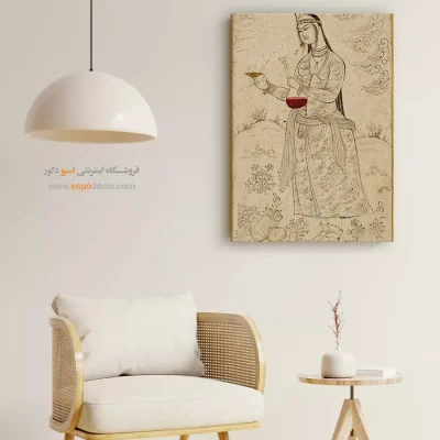 تابلو نقاشی دیواری ایرانی - بانویی که جامی در دست دارد – تابلو نقاشی ایرانی - اسپو دکور