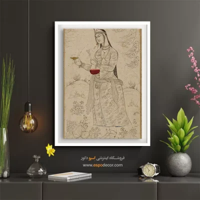 تابلو نقاشی دیواری ایرانی - بانویی که جامی در دست دارد – تابلو نقاشی ایرانی - اسپو دکور