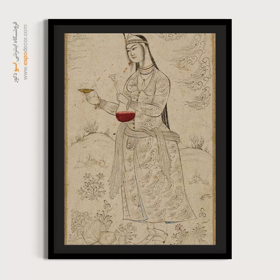تابلو نقاشی دیواری ایرانی - بانویی که جامی در دست دارد – تابلو نقاشی ایرانی - اسپو دکور