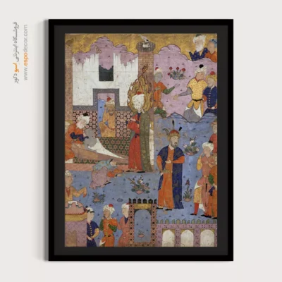 تابلو نقاشی قدیمی - درخواست مادر پیر برای شفای پسر جوانش از پیامبر اسلام – تابلو نقاشی ایرانی - اسپو دکور