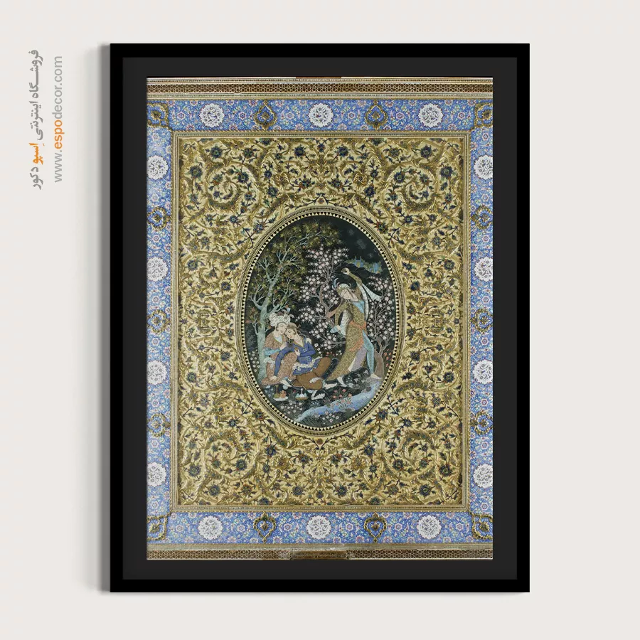 تابلو نقاشی مینیاتور ایرانی - شاهزاده و دوشیزه در آغوش گرم – تابلو نقاشی ایرانی - اسپو دکور