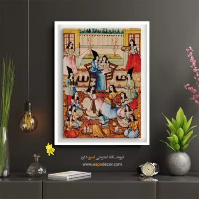 تابلو نقاشی مینیاتور ایرانی اصیل - مجلس بزم زوج جوان – تابلو نقاشی ایرانی - اسپو دکور