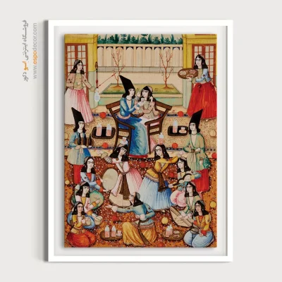 تابلو نقاشی مینیاتور ایرانی اصیل - مجلس بزم زوج جوان – تابلو نقاشی ایرانی - اسپو دکور