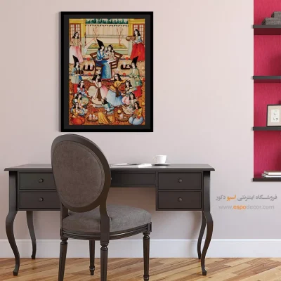 تابلو نقاشی مینیاتور ایرانی اصیل - مجلس بزم زوج جوان – تابلو نقاشی ایرانی - اسپو دکور