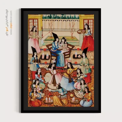 تابلو نقاشی مینیاتور ایرانی اصیل - مجلس بزم زوج جوان – تابلو نقاشی ایرانی - اسپو دکور