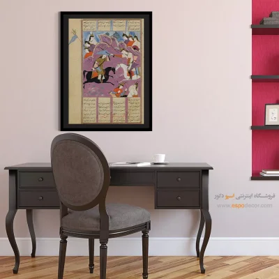 تابلو نقاشی مینیاتور سنتی - بهرام چوبینه و ارتش خسرو پرویز – تابلو نقاشی ایرانی - اسپو دکور