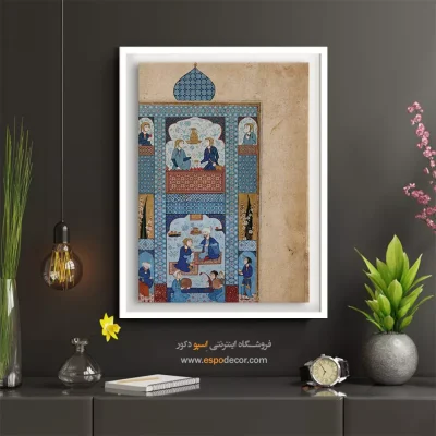 تابلو نقاشی مینیاتور هنری - بهرام گور در عمارت آبی – تابلو نقاشی ایرانی - اسپو دکور