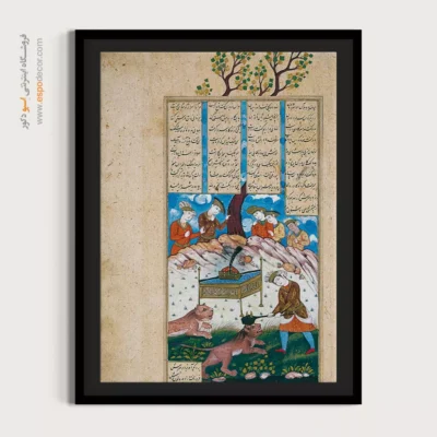 تابلو نقاشی های معماری ایرانی - بهرام گور دو شیر را می کشد – تابلو نقاشی ایرانی - اسپو دکور