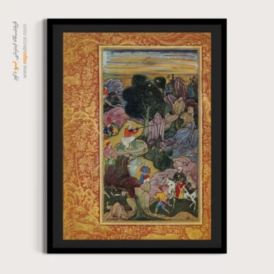 تابلو نگارگری اسب - پادشاه و همراهان آماده برای شکار – تابلو نقاشی ایرانی - اسپو دکور