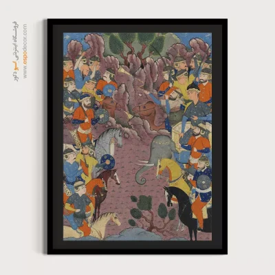 تابلو هنری مینیاتور سنتی - جنگ گشتاسب و ارجاسب – تابلو نقاشی ایرانی - اسپو دکور