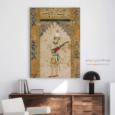تابلو هنری مینیاتور قدیمی - نوازنده – تابلو نقاشی ایرانی - اسپو دکور
